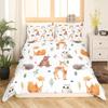 Kids Fox Bedding Set Toddler Natural Floral Comforter Cover Set for Boys Girls Blossom Flowers Pattern Duvet Cover
