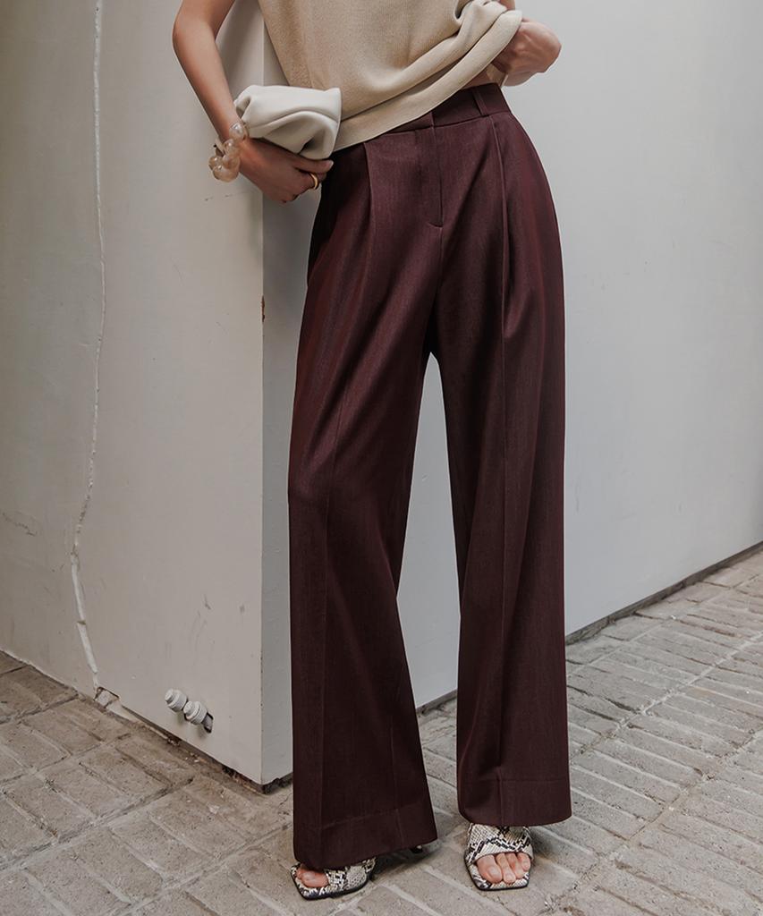 Memua Slub One-Pleat Wide Slacks