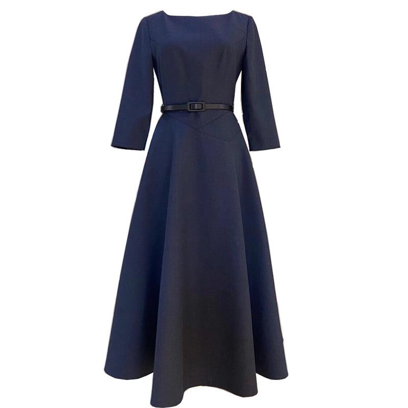 

Женское ретро платье с длинным рукавом и круглым вырезом для весны и осени Medium темно-синий