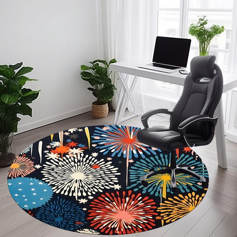 1pc Fireworks Pattern Carpet, Round Non Slip Durable Large Size Office Carpet, Suitable for Office