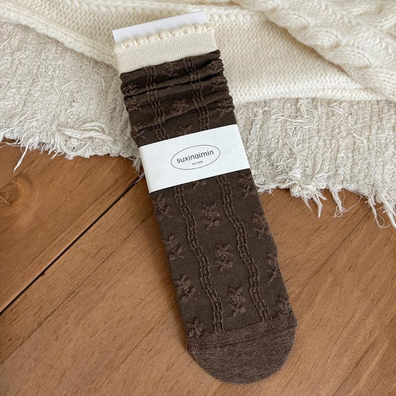 

Женские носки до середины икры в стиле ретро для начала осени с кружевом и махровые носки с мелким цветочным узором 1 pair