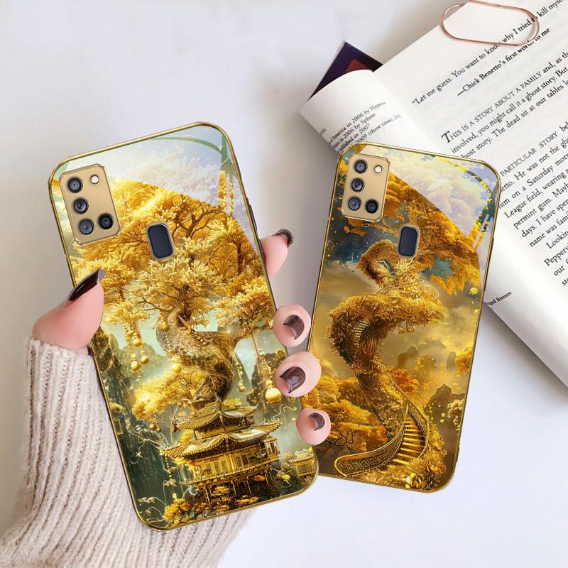 Mythical Golden Dragon For Samsung A 31 32 A33 A34 35 14 A15 13 16 25 26 50 52 53 54 55 56 70 71 72 73 Golden Glass Phone Case