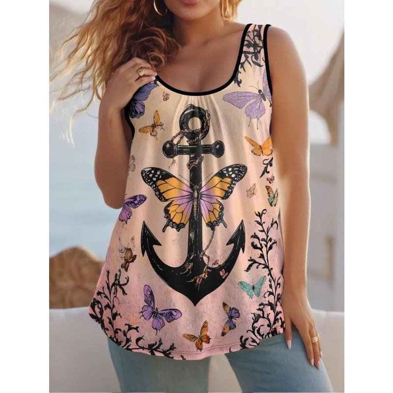 Summer Creative Colorful Beautiful Butterfly Print Women's Sleeveless Vest Casual Loose Fashionable Comfortable Vest