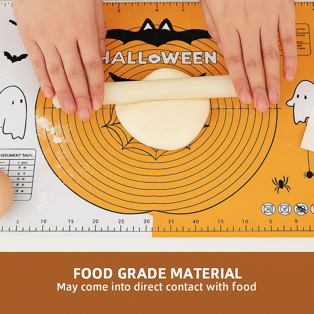 Nepřilnavá silikonová podložka na pečení s měřítkem - na válení těsta, vykrajování vánočního cukroví a pečení halloweenských koláčů - Nezbytná pomůcka na sváteční pečení