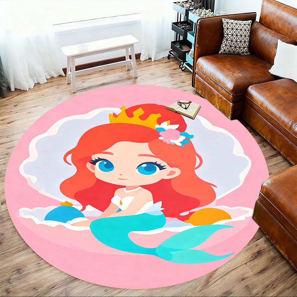 1PC Mermaid Shell Round Chair mat Area Rug - Non-Slip, Floor Mat for Office, Bedroom, and Indoor Decor -Gift D1127277