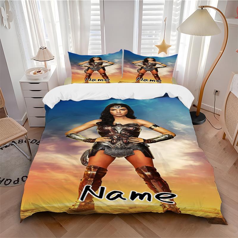 Custom Textile Wonder Woman Peace Bedding 3 Piece Set HD Print Duvet Cover Pillowcases for Teens Adult Bedroom Decoration