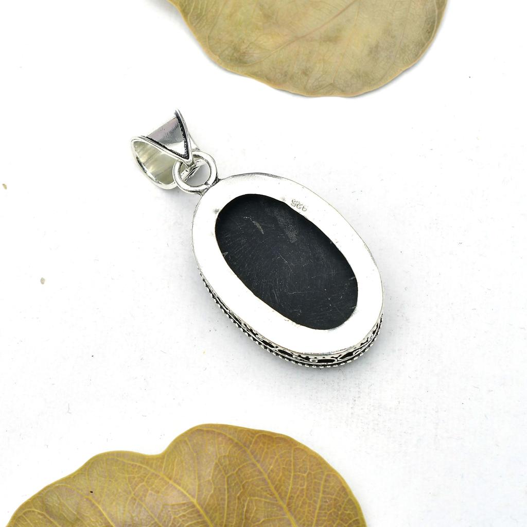 Abalone Shell Gemstone Pendant : 925 Sterling Silver Handmade Jewelry Pendant