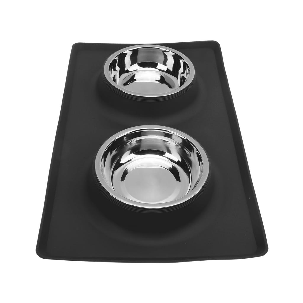 Pet Bowl Silicone AntiSlip Foldable Water Dish Feeding Dual Bowl for Small Medium Dogs Cats(Black )