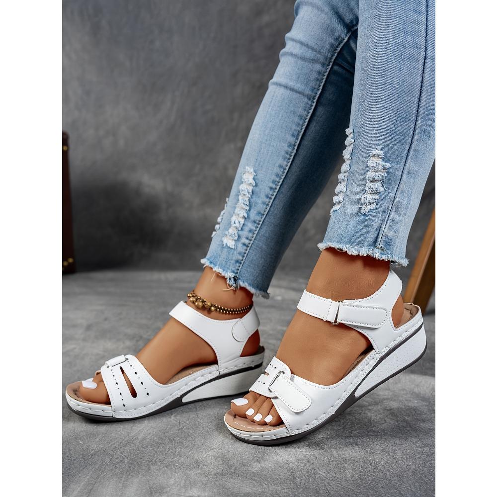 Keilsandalen Bequeme Damen-Sandalen Offene Zehenpartie Plateauschuhe mit Verstellbarem Knöchelriemen, Perforiertes Design für Atmungsaktivität Riemchensandalen