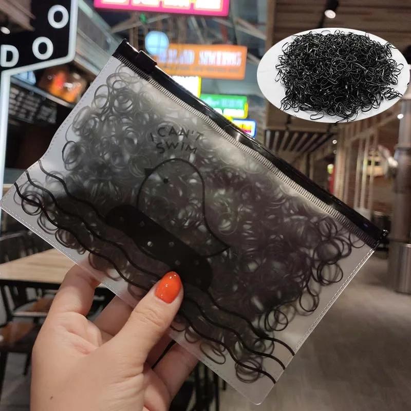 1000pcs Black Small Rubber Band Hair Ring High Elastic Rubber Band Girls Fashion Simple Ponytail Holder Hair Ring
