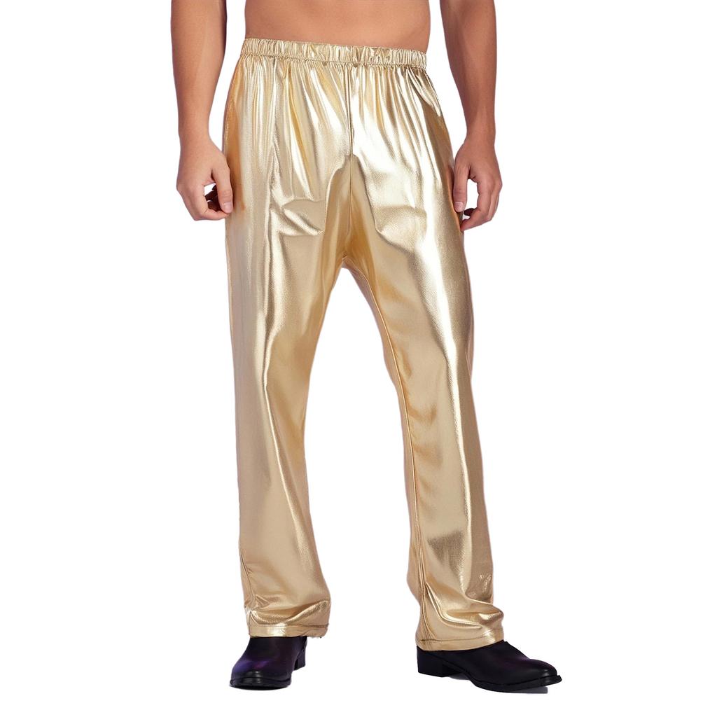 Herren Metallic Jazz Dance Hosen Elastischer Bund Design Halloween Mottoparty Bühnenauftritt Hosen