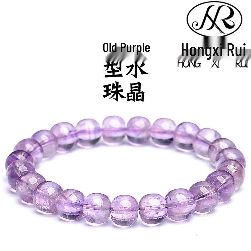 Hongxi Rui Natural Bolivian Amethyst Old Cut Bead Bracelet – Light Purple Crystal with Mirror Surface Finish