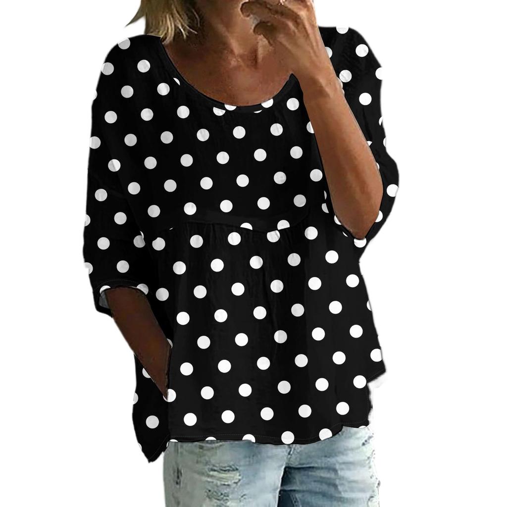 Women's Casual Fashion Three-quarter Sleeve Loose Round Neck Floral Print Top