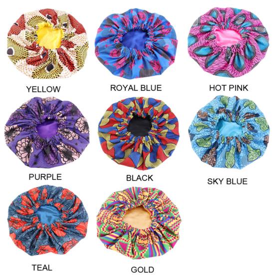 Bonnet Cap Floral Print African Style Satin Polyester Comfortable Hair Care Hat for Daily Wear