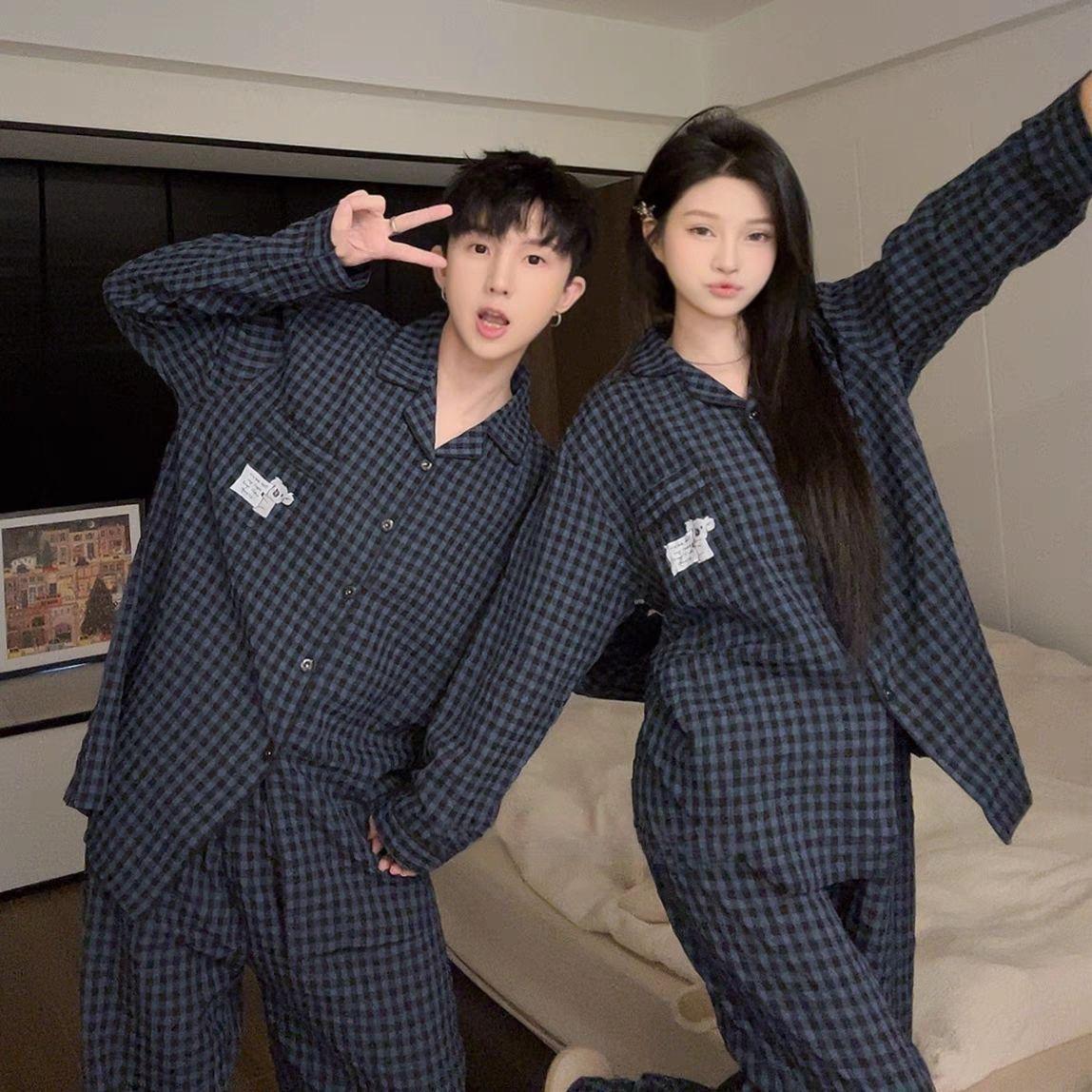 

Plaid Koala Couple Pajamas Women s Spring and Autumn Men s Cloud Cotton Long Sleeve Pants Cardigan Large Size Loungewear Set women s m recommended 37.5-47.5kg