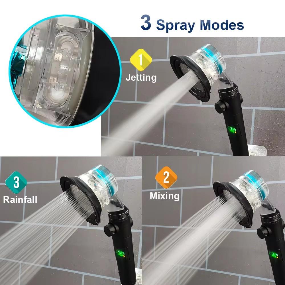 Propeller Shower Head with Digital Temperature Display Screen 3 Modes High Pressure Large Flow Shower Faucet Bathroom Accessorie