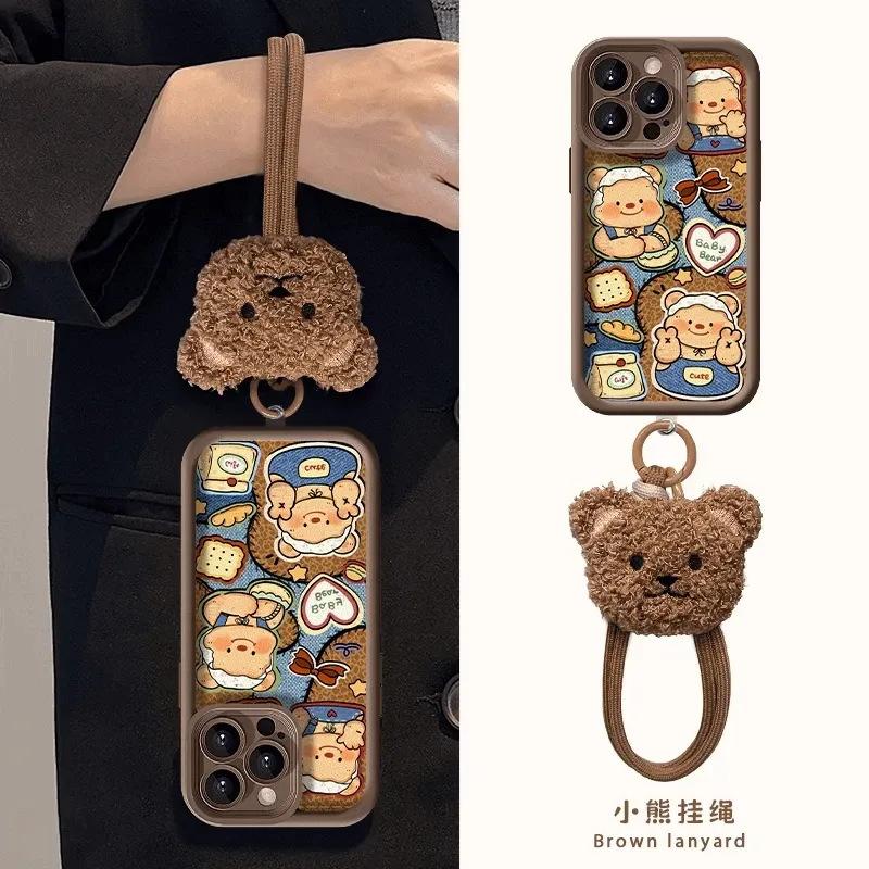 Autumn and Winter New Products Are Suitable for Xiaomi Mi 17 Cowboy Bear Cartoon Mobile Phone Case Redmi NOTE15 Fine Hole Doll Hand Rope