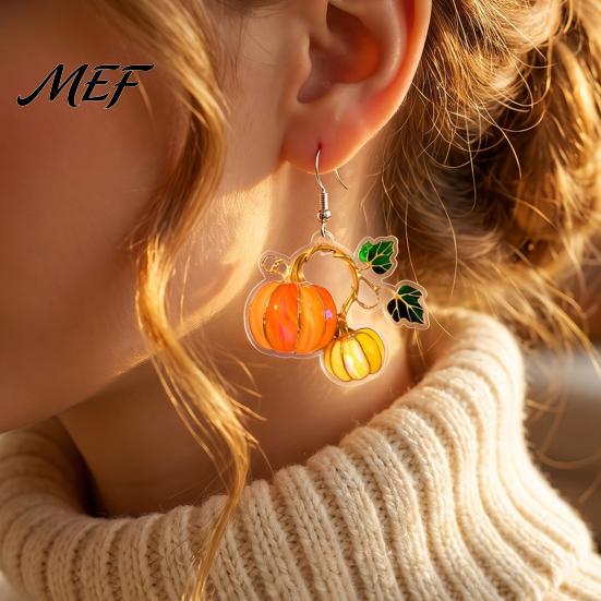 Decorative Fall Festival Earrings 1 Pair Pumpkin Acrylic Drop Earrings, 2D Harvest Dangle Fashionable Autumn Outfit Jewelry for Women, Halloween