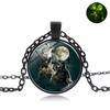 Glowing Howling Wolf Moon Gemstone Pendant Necklace Women's Fashion Versatile Black Sweater Chain