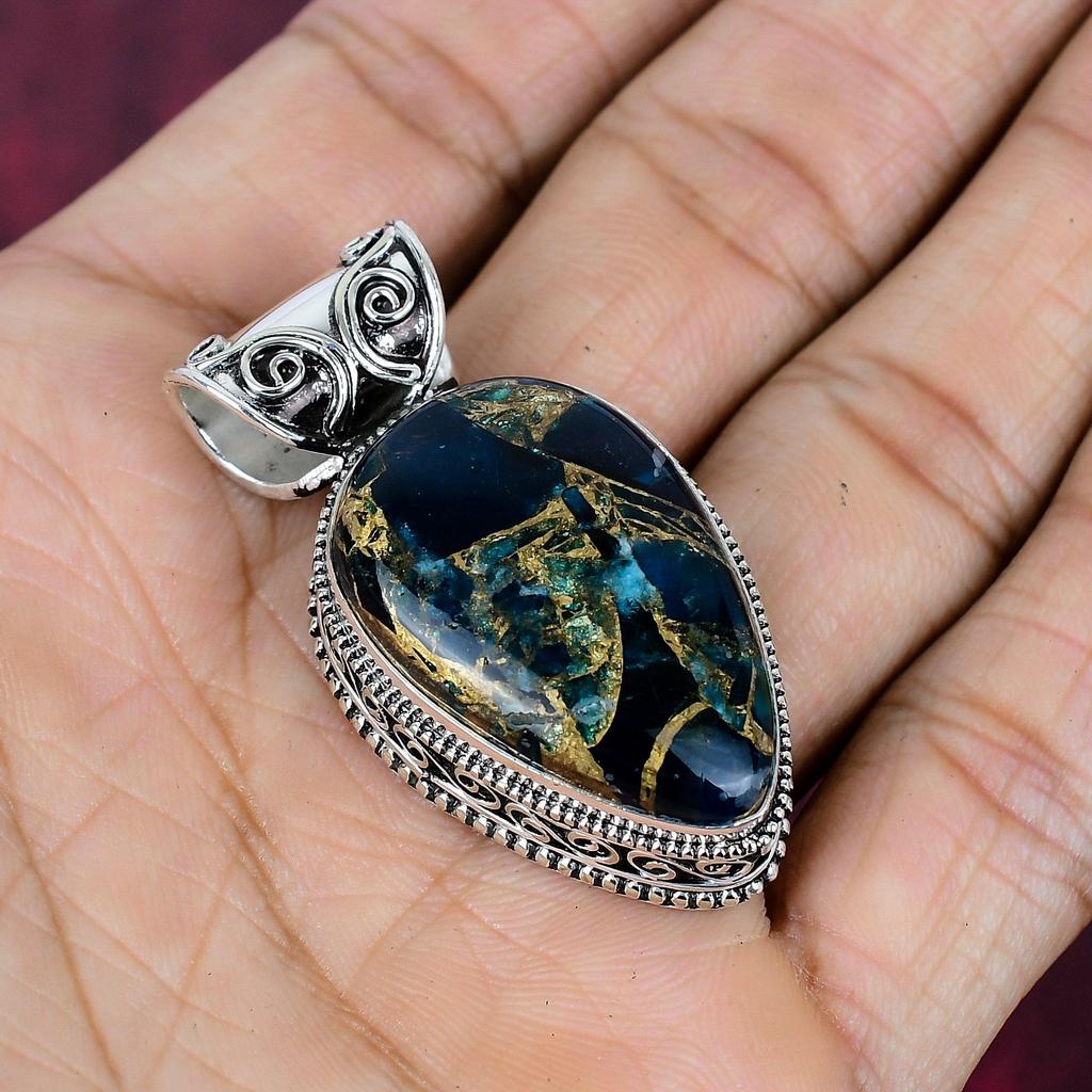 Copper Apatite Handmade Gemstone Beautiful Pendant, 925 Solid Sterling Silver Pendant, Gift For Love