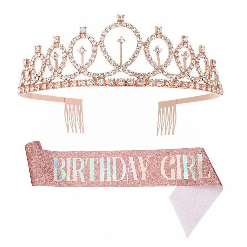 Birthday Sash Rhinestone Tiara Kit Beautiful Birthday Crown Sash for Women Girl Birthday Party Favors