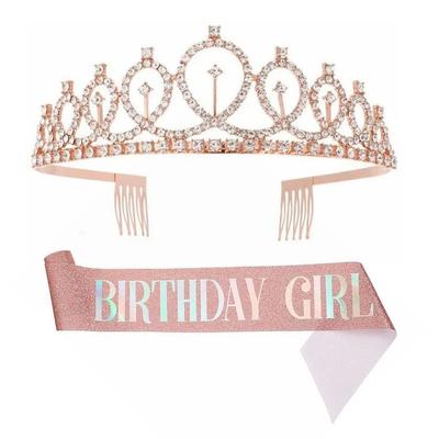 Faja de Cumpleaños Reina Tiara de Pedrería Kit Hermosa Corona de Cumpleaños Faja para Mujer Niña Cumpleaños