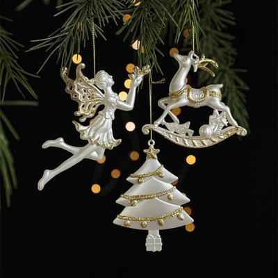 Christmas Tree Hanging Ornaments White Snowflake Angel Deer Pendants Merry Christmas New  Party Home Decorations Kids Toys
