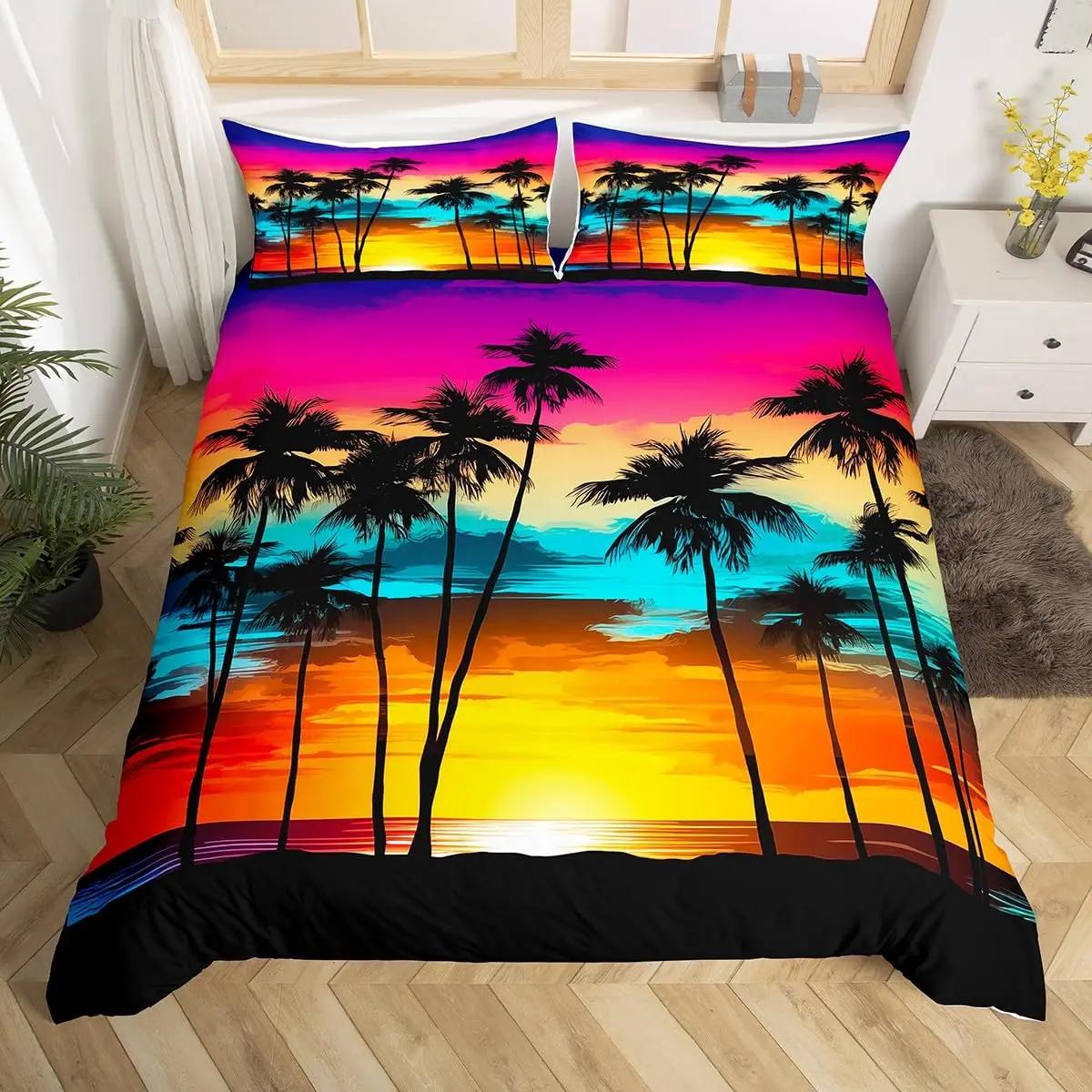 

Comforter Beach Ocean Bedding Set Palm Trees Marine Nautical Sea Surfing Summer Hawaiian Surfboard Comforter Comforter (quilt)-EU Single(135*200cm)3pcs