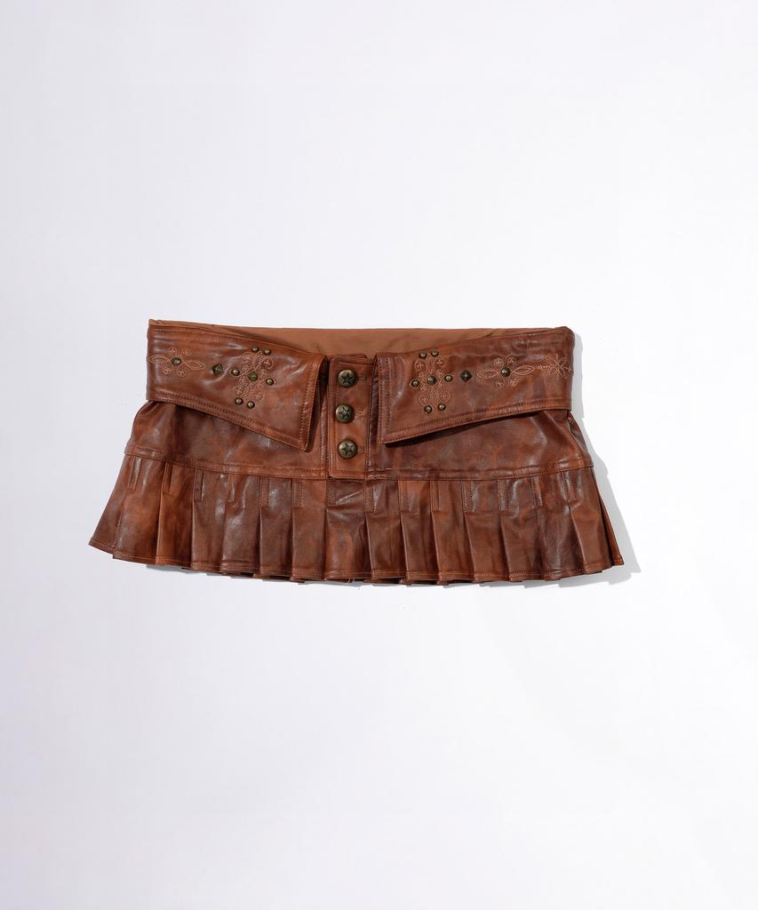 Sculpter Western Faux Leather Micro Skirt Red Brown