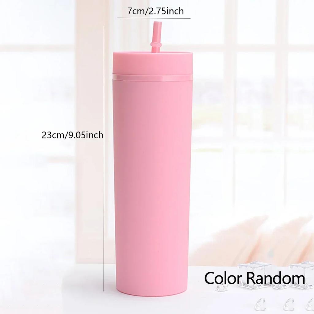 1pc Plastic Straw Cup Double-Layer Water Bottles Coffee Cup Reusable Hard Plastic Tumbler With Lid Drinkware Gift
