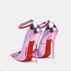 Wunderschöne 16cm Extreme High Heels Echtes Leder Stilettos Glitzernde Fetisch Knöchelriemchen Schafsleder Pumps SM Laufsteg Herrenschuhe