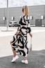 2023 European & American Style Printed Shirt Dress with Pockets - Casual Autumn Long Skirt with Tie