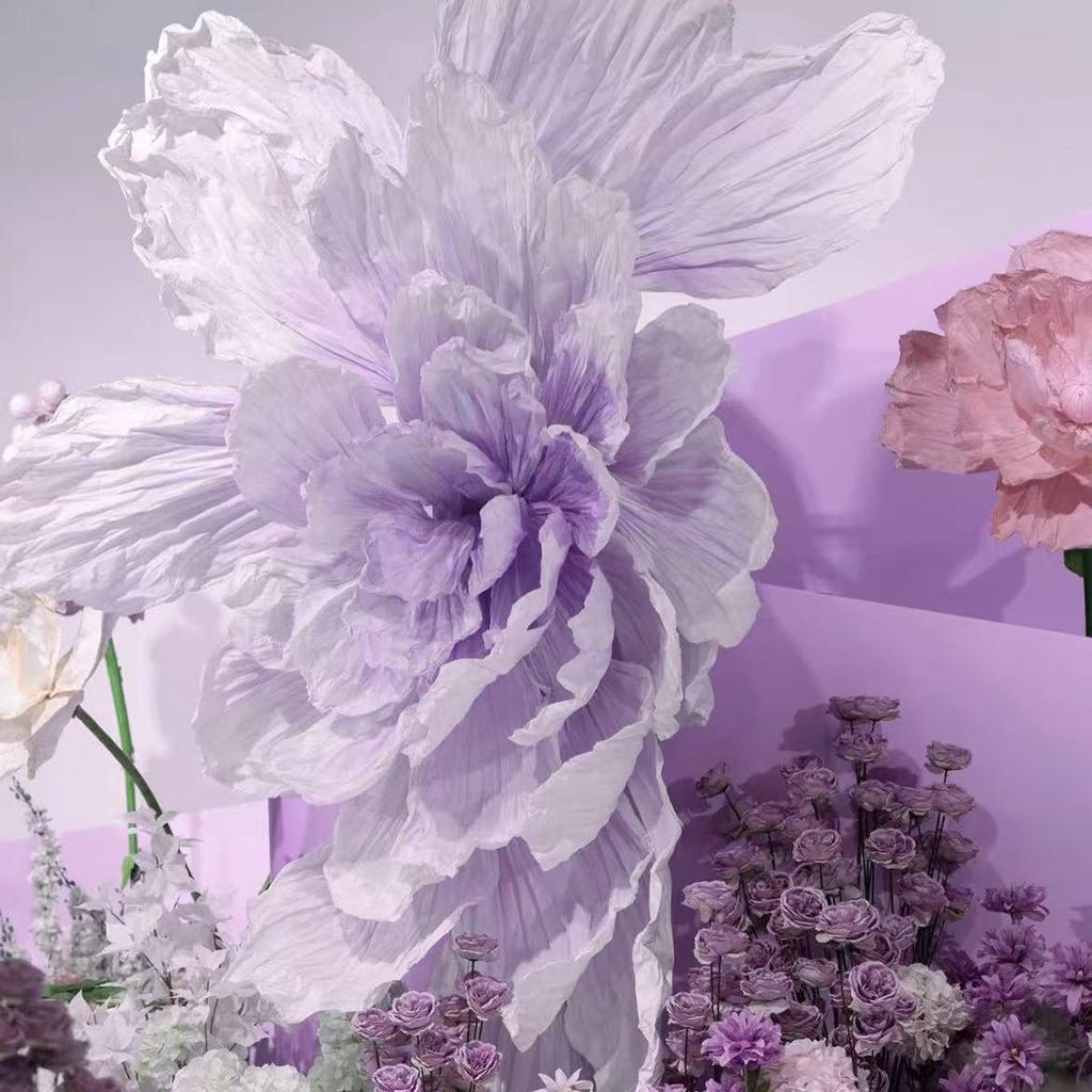 Duża Dekoracja Ślubna z Papierowych Kwiatów - Plisowane Plastikowe Kwiaty na Tło Hotelowe, Gigantyczne Rekwizyty Kwiatowe z Papieru Artystycznego, Produkt Gotowy