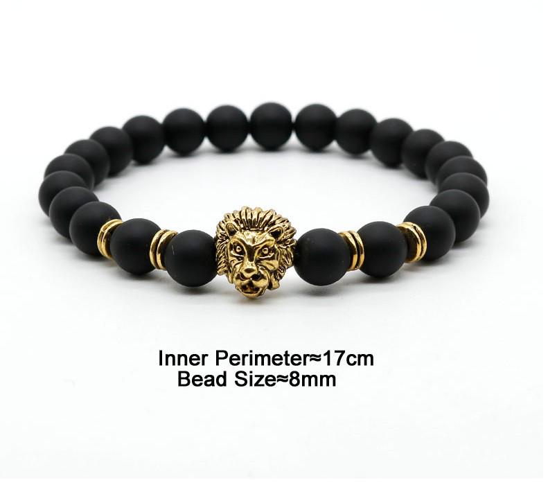 Retro Frosted Volcanic Stone Lion & Leopard Head Bracelet