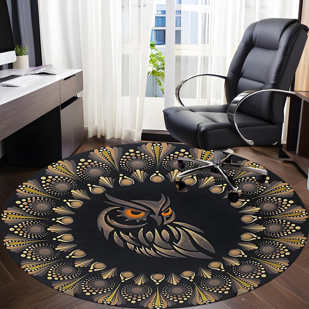 1PC Owl Mandala Office Round Area Rug, Mat Suitable For Office, Under Office Chairs Bedroom Living Room Home Decor, Room Deco