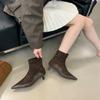 Suede splicing pointed flat bottom short boots versatile elastic soft sole fashion thin boots women's shoes