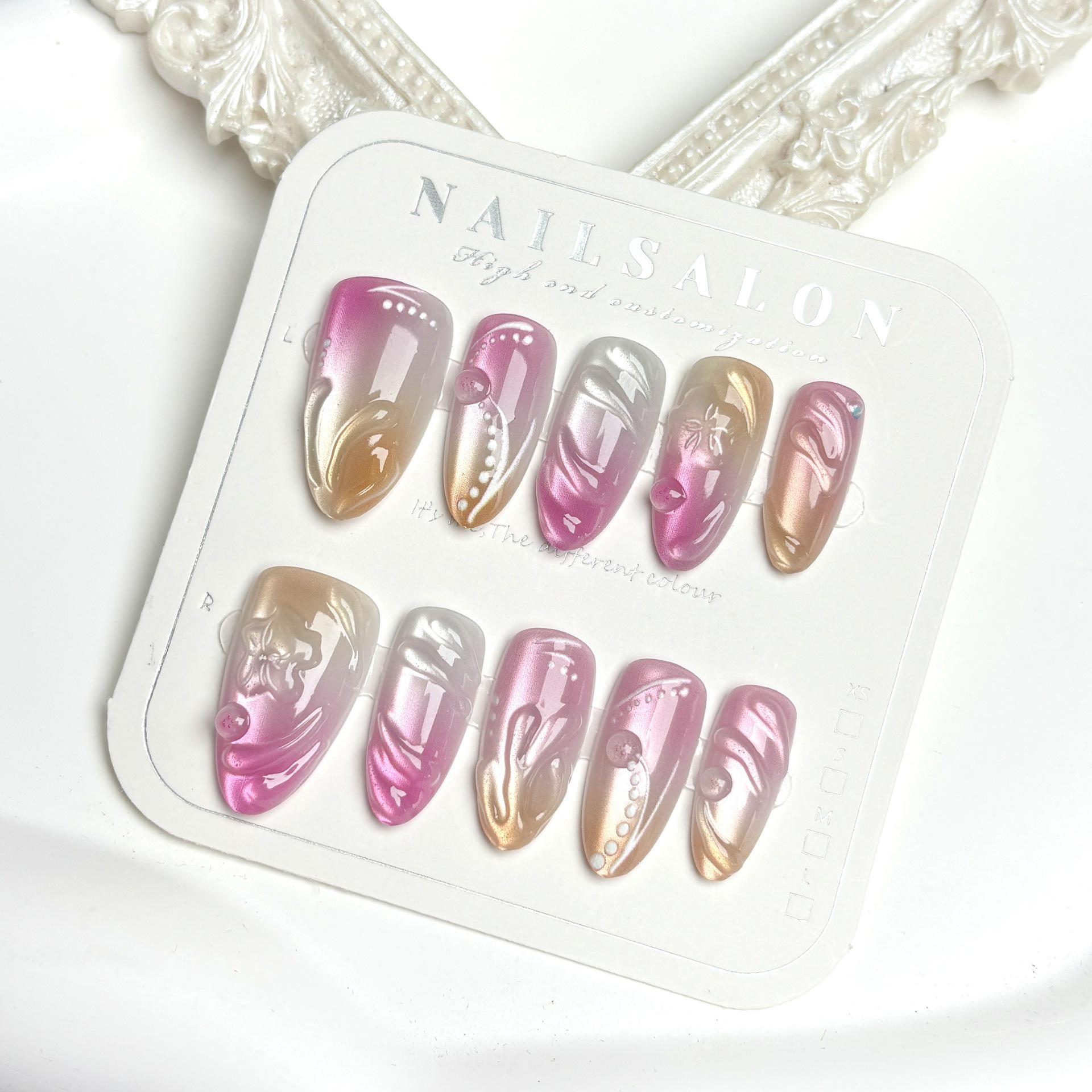 

Pink Gradient Floral 3D Nail Art Patches for Summer – European & American Style