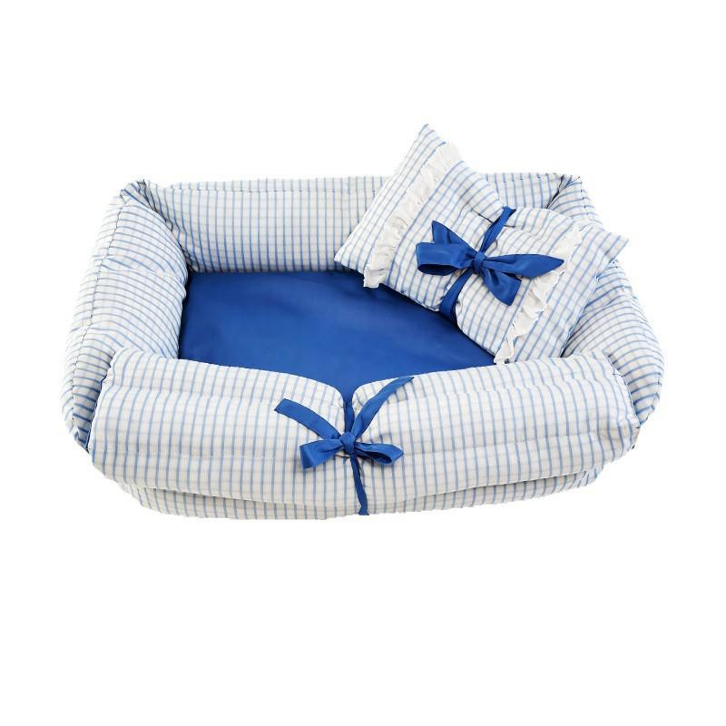 Removable Washable Pet Bed Small Medium Dogs Cats Plaid Design Warm Winter Dog Simple Style Blue Pink