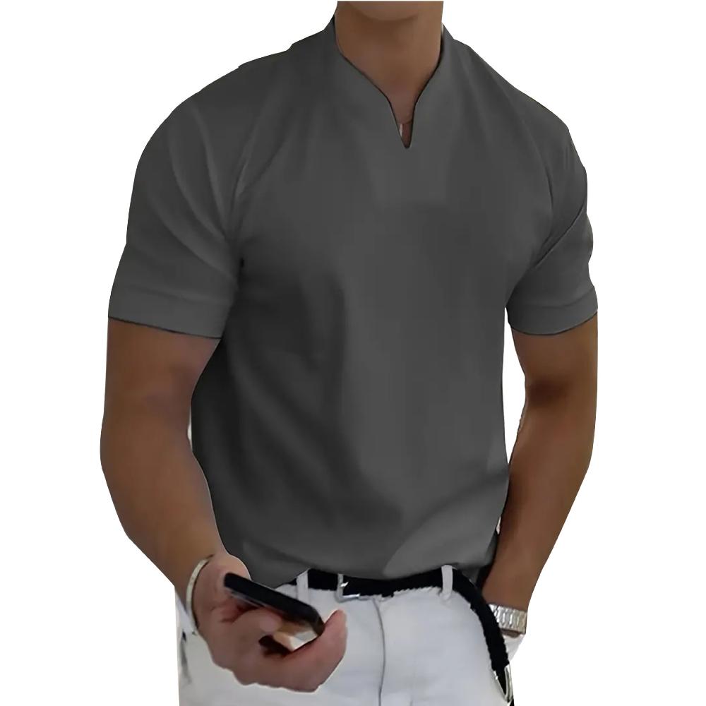 Summer New Muscle Men's Fitness T-shirt Elastic Cotton Short Sleeve Summer V-neck