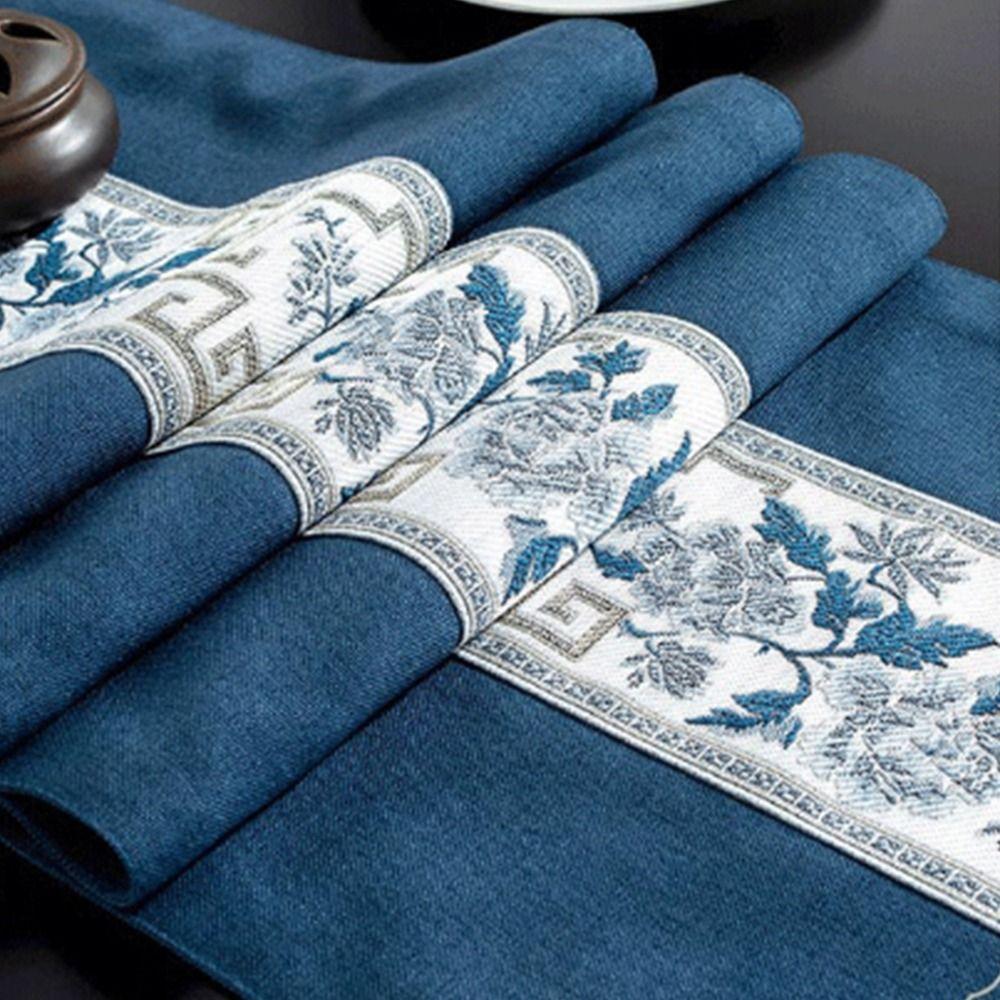 Chinese Style Floral Table Runner Washable Tea Table Cloth Embroidery Bed Flag  Hotel Decoration
