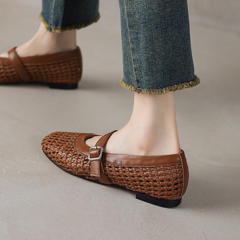 

Fashion 2025 New Summer Women Flats Shoes for Women Fashion Hollow Out Round Toe Mary Jane Shoes Breathable Flat Shoes Low Heels Women 34 коричневый
