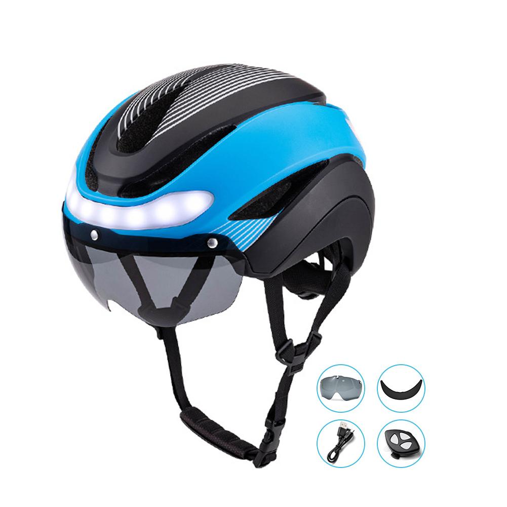 Motorcycle Helmets with Ride Lights Magnetic Goggles Visor Rechargeable LED Night Breathable Light Helmet Safety for Bicycle