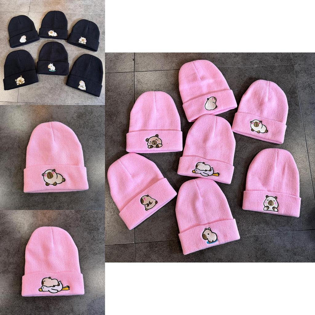 Capybara Womens Animal Embroidered Beanie For Casual Outdoor Wear