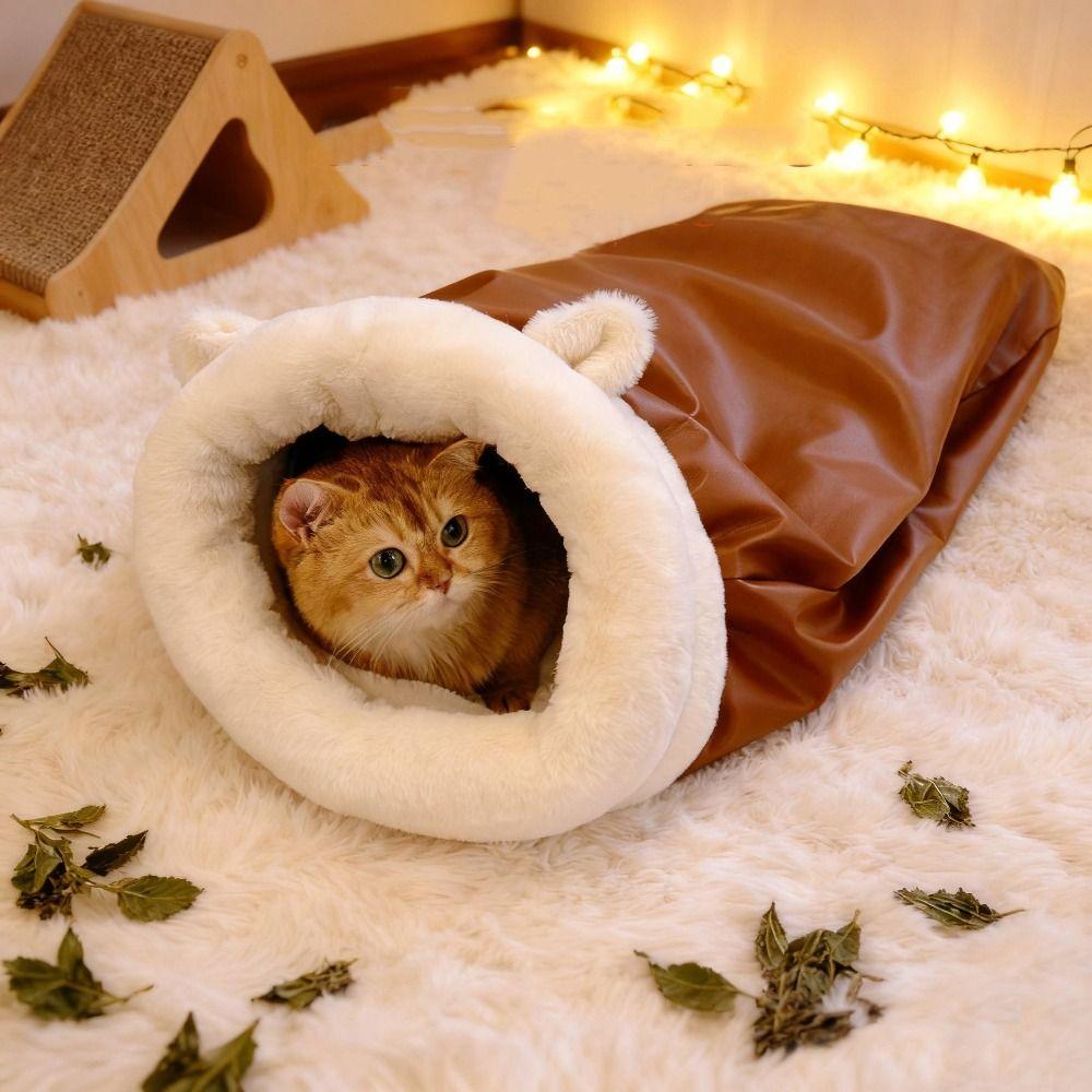Comfortable Cat Sleeping Bag Plush Winter Pet Bed Soft Puppy Cave  Winter
