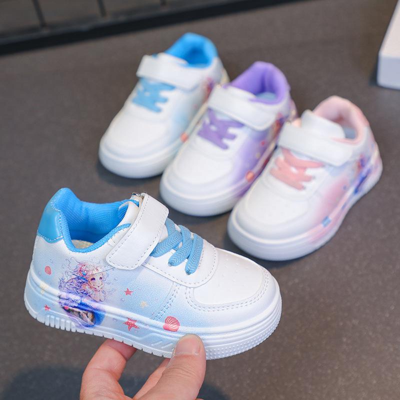 Girls Sports Shoes Children's Casual Shoes 2025 Spring and Autumn New Children's Cartoon Soft Baseplate Shoes Versatile White Shoes