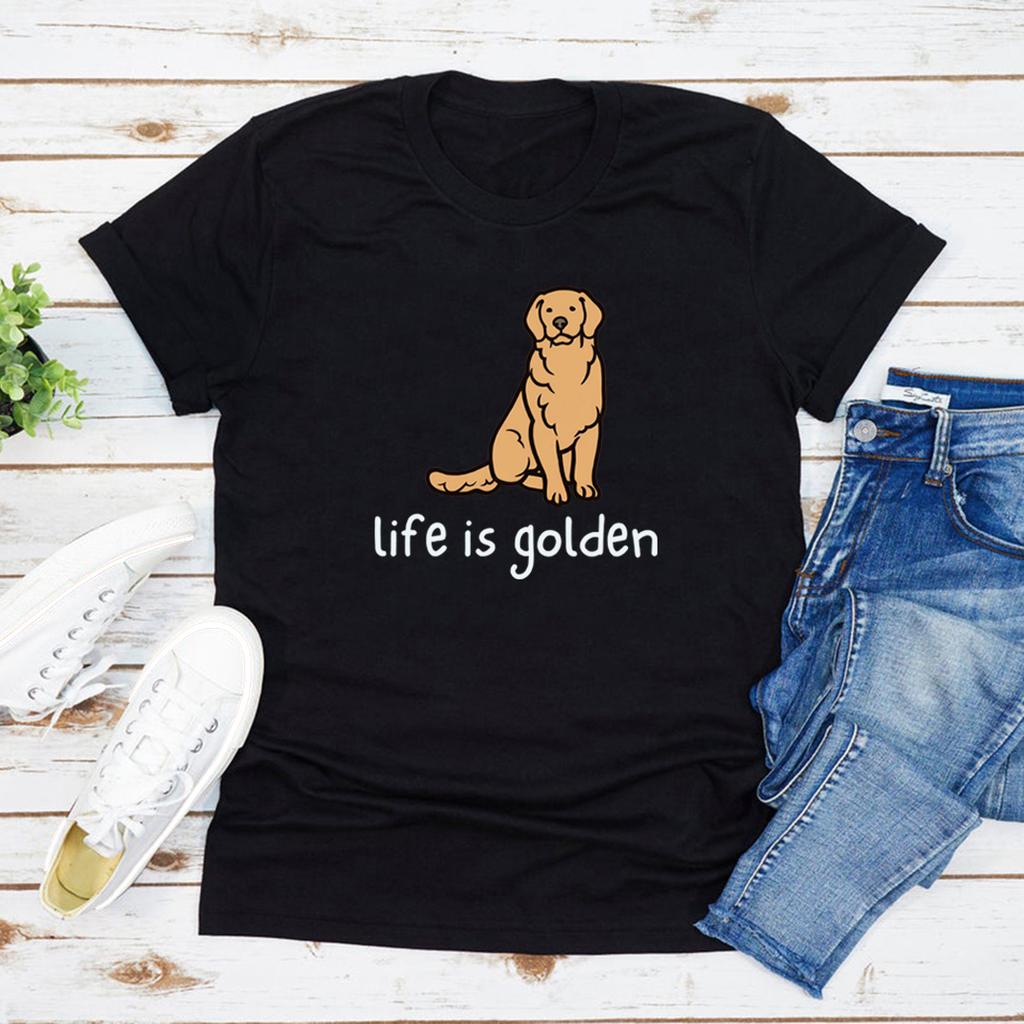 Cute Golden Retriever Dog Mom Tshirt Life Is Golden Shirt Unisex O-Neck T-shirts Casual Short Sleeve Tee English Retriever Gift