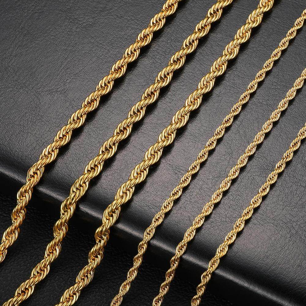 Rock Chain Necklace Stainless Steel Punk Choker Hip Hop Twisted Rope Chain  For Women Men