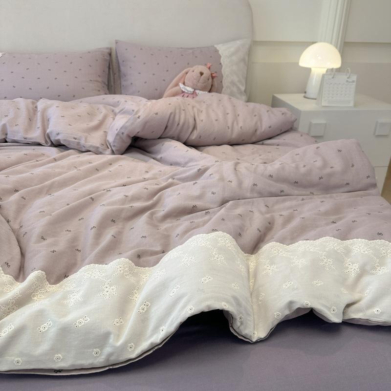 High-End Class A Maternal And Infant Wrinkled Yarn Soft Yarn Four-Piece Set Skin-Friendly Sleeping Naked In Spring And High-End Simple 1.8-Meter