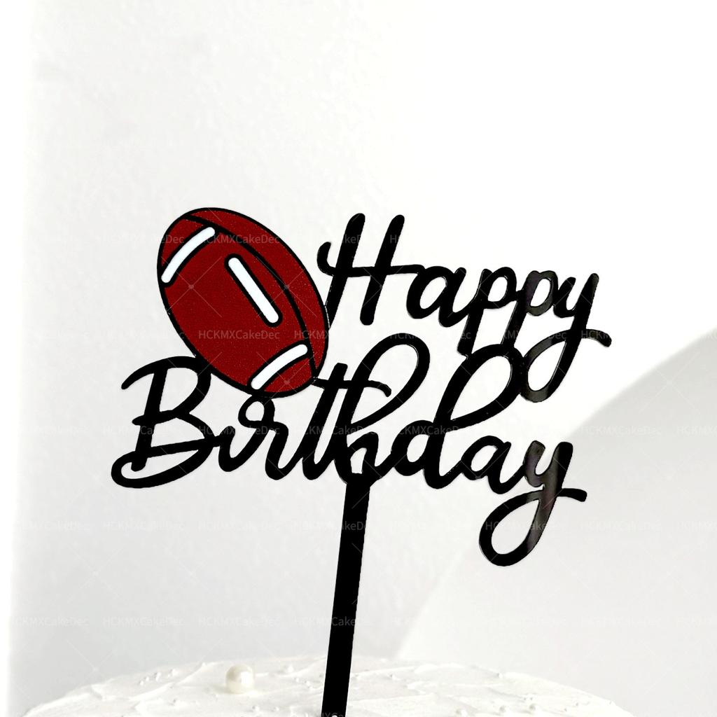 3pcs Acrylic Cake Topper for Boys' Birthday Party Football Rugby Tennis Designs Sports Themed Cake Decoration