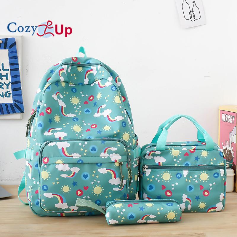 Cute Printed Load-reducing Large-capacity Backpack Women's High-value Casual Backpack 5-piece Set